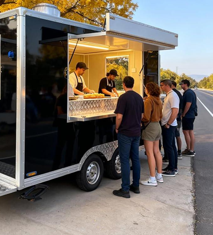 Okno sprzedażowe przyczepy gastronomicznej